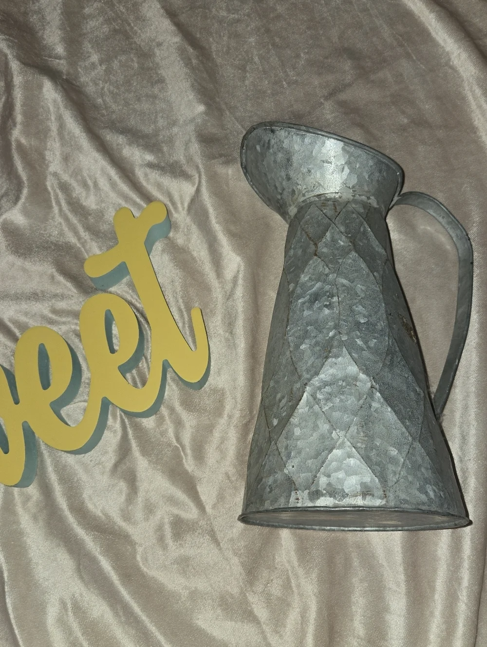Yellow 'Sweet' Script Wall Decor & Metal Decor Pitcher Bundle Lot
